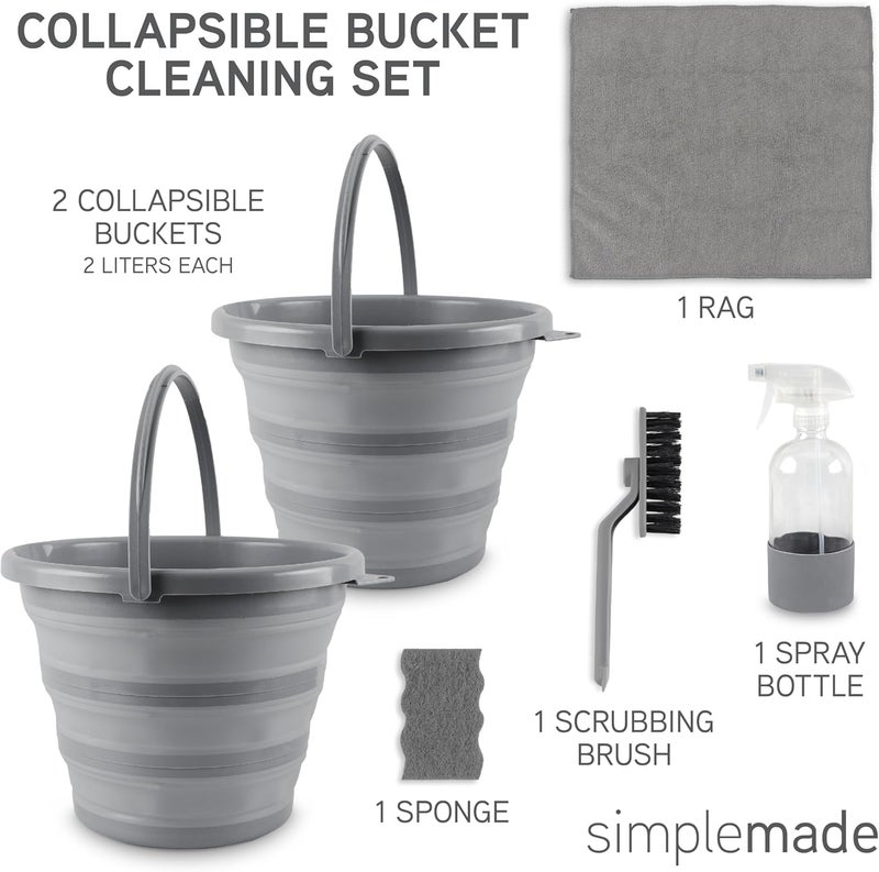 Simplemade Collapsible Bucket Cleaning Set - Includes 2 Foldable Buckets, Spray Bottle, Rag, Scrubbing Brush and Sponge - Holds Up to 10 liters, Easy Storage, All-Purpose Cleaning Solution - Image 3